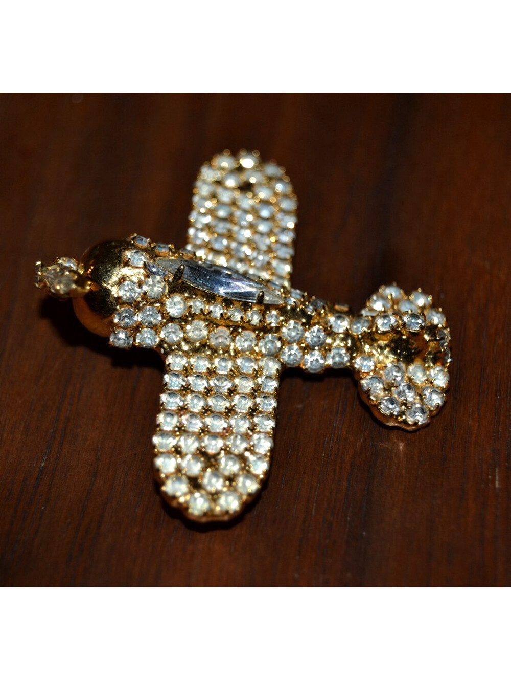 Dorothy Bauer AIRPLANE Gold Tone Brooch Swarovski Crystals Articulated Propeller